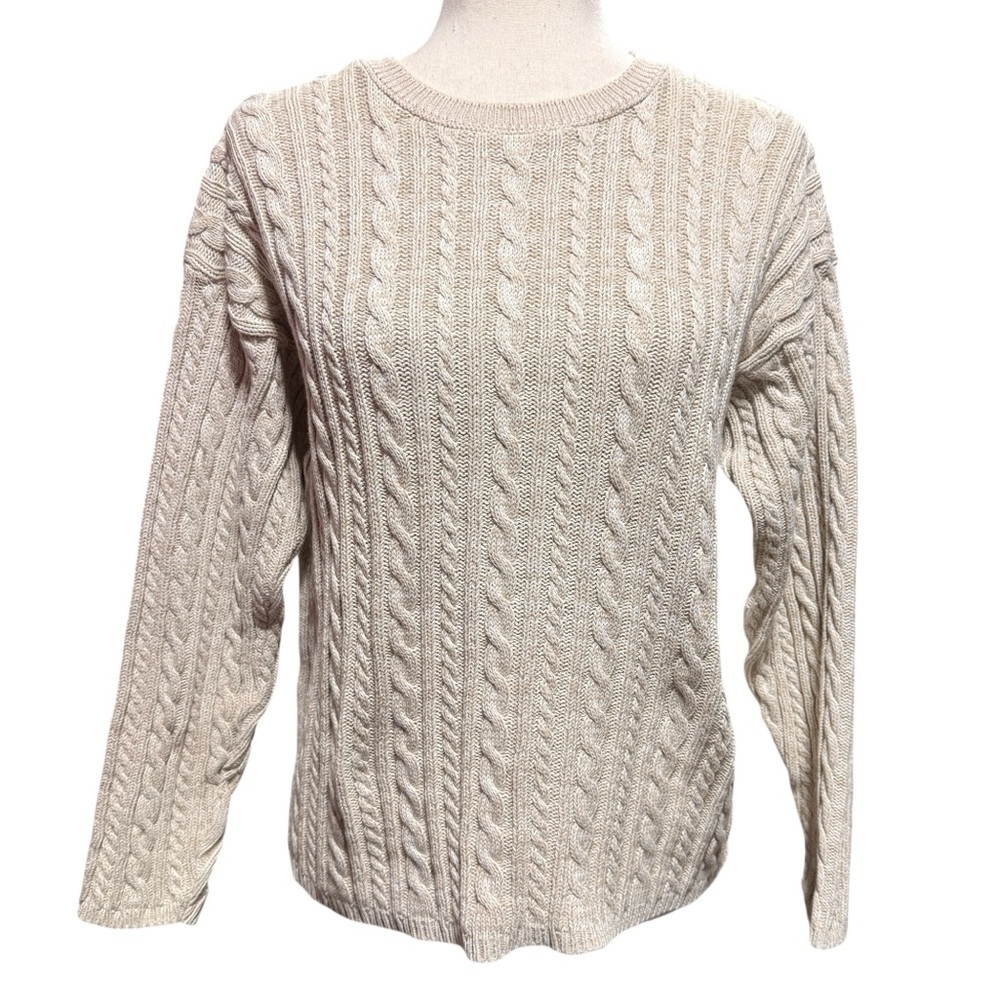 Bushwacker‎ VTG Cable Knit Sweater Oatmeal Cream Size M Fisherman Cotton Classic